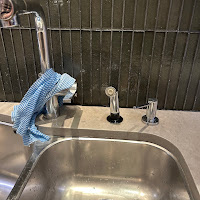 Kitchen faucet and sink repair — stainless basin with spray head